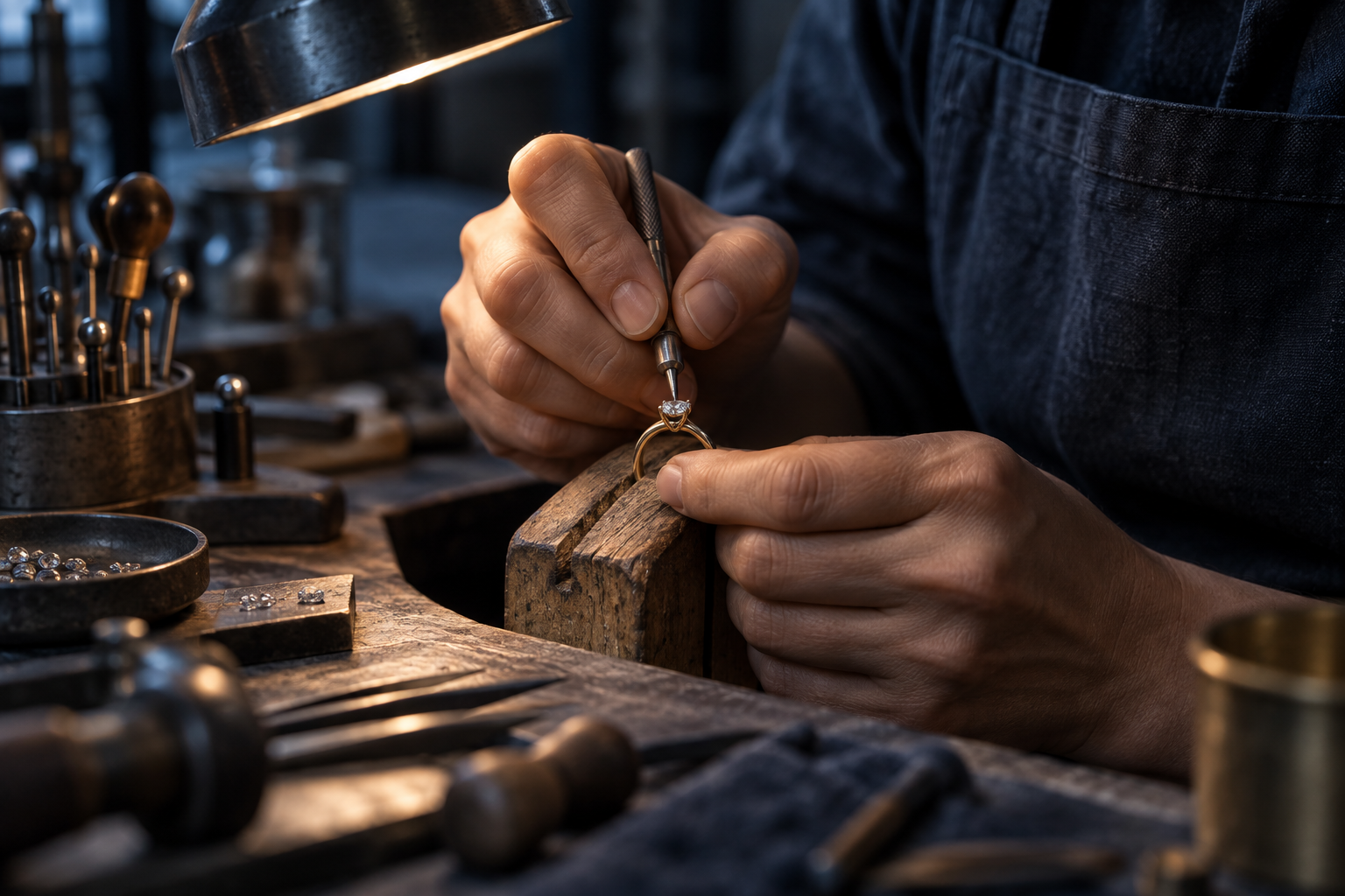Geste de précision pour le sertissage d’une bague
